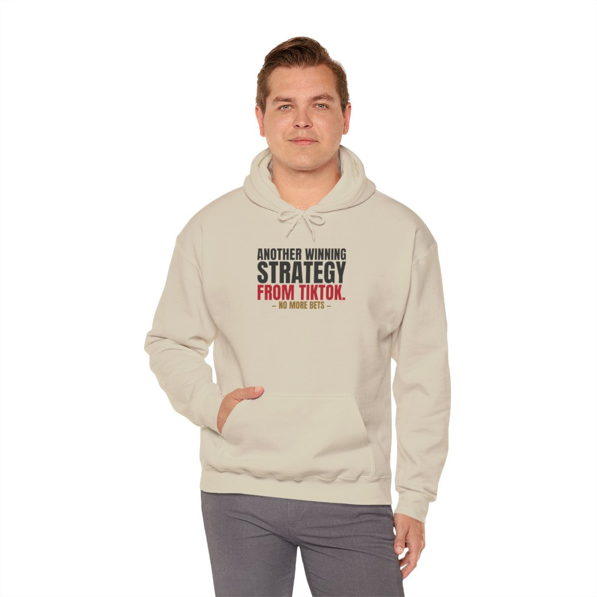 Another Winning Strategy From TikTok. — Roulette Hoodie (Sand, worn, front)