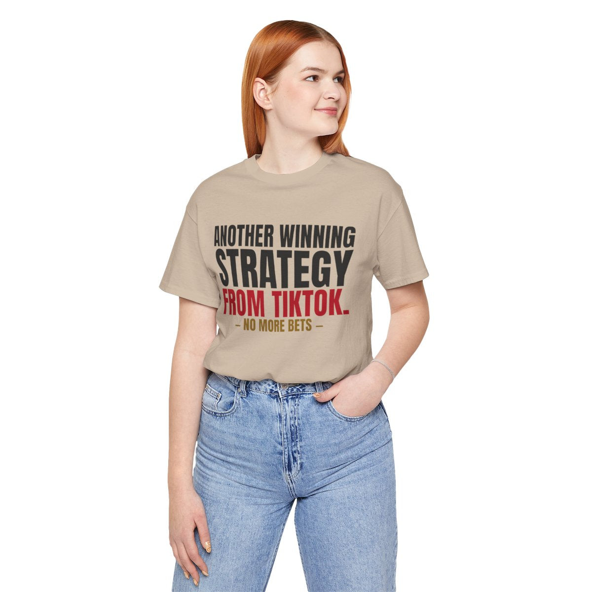 Another Winning Strategy From TikTok. — Roulette Tee (Tan, worn, front)