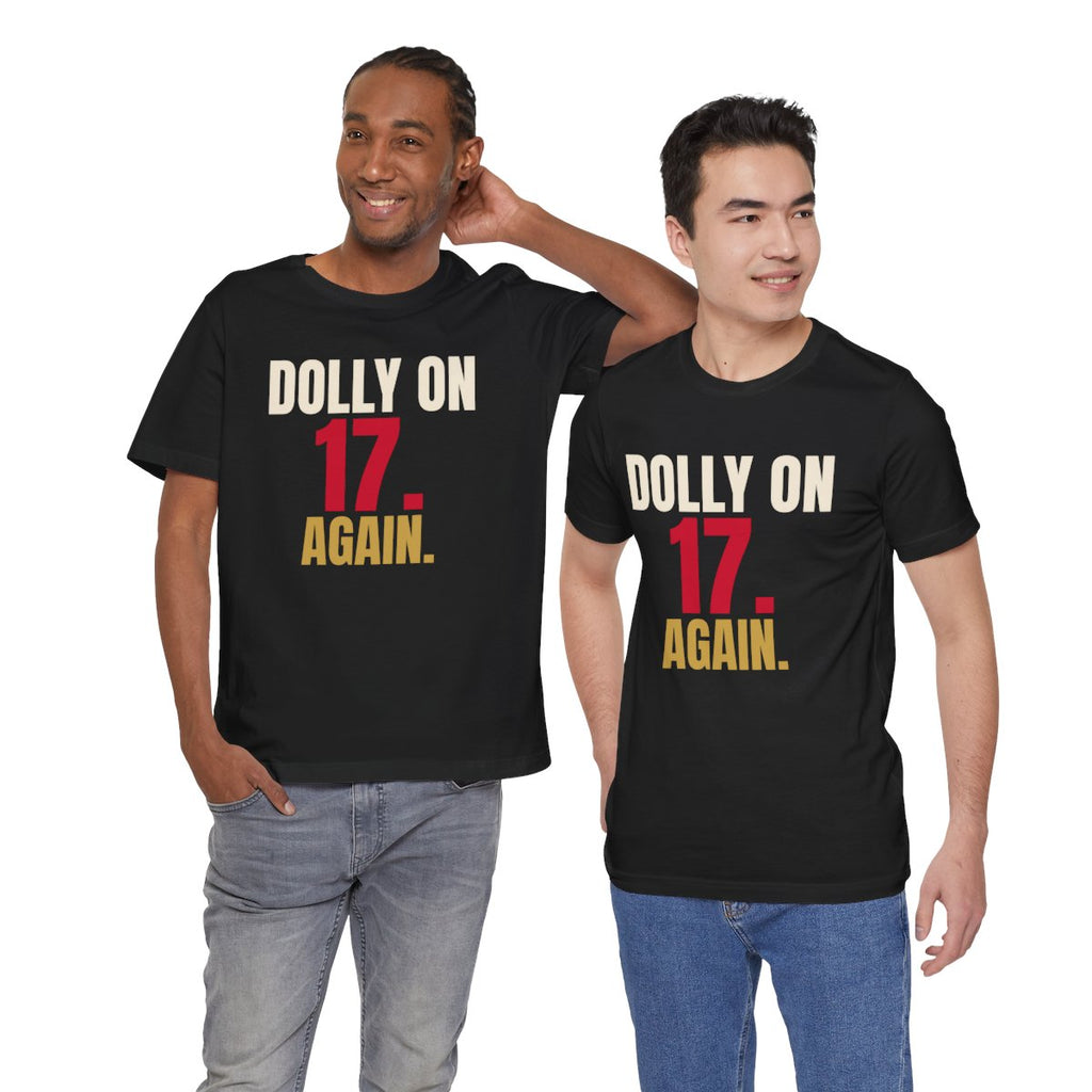 Dolly on 17. Again. — Roulette Tee (Black, worn by two, front)