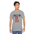 Dolly on 17. Again. — Roulette Tee (Athletic Heather, worn, front)