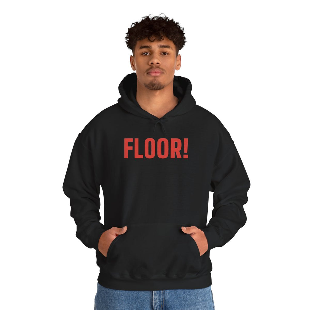 FLOOR! hoodie worn by a person, front