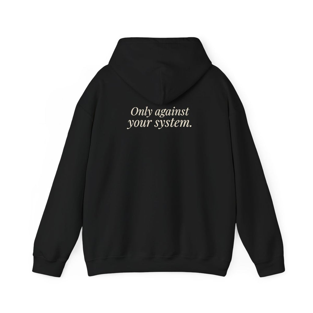 "Is the Wheel Rigged?" — Roulette Hoodie (Black, back)