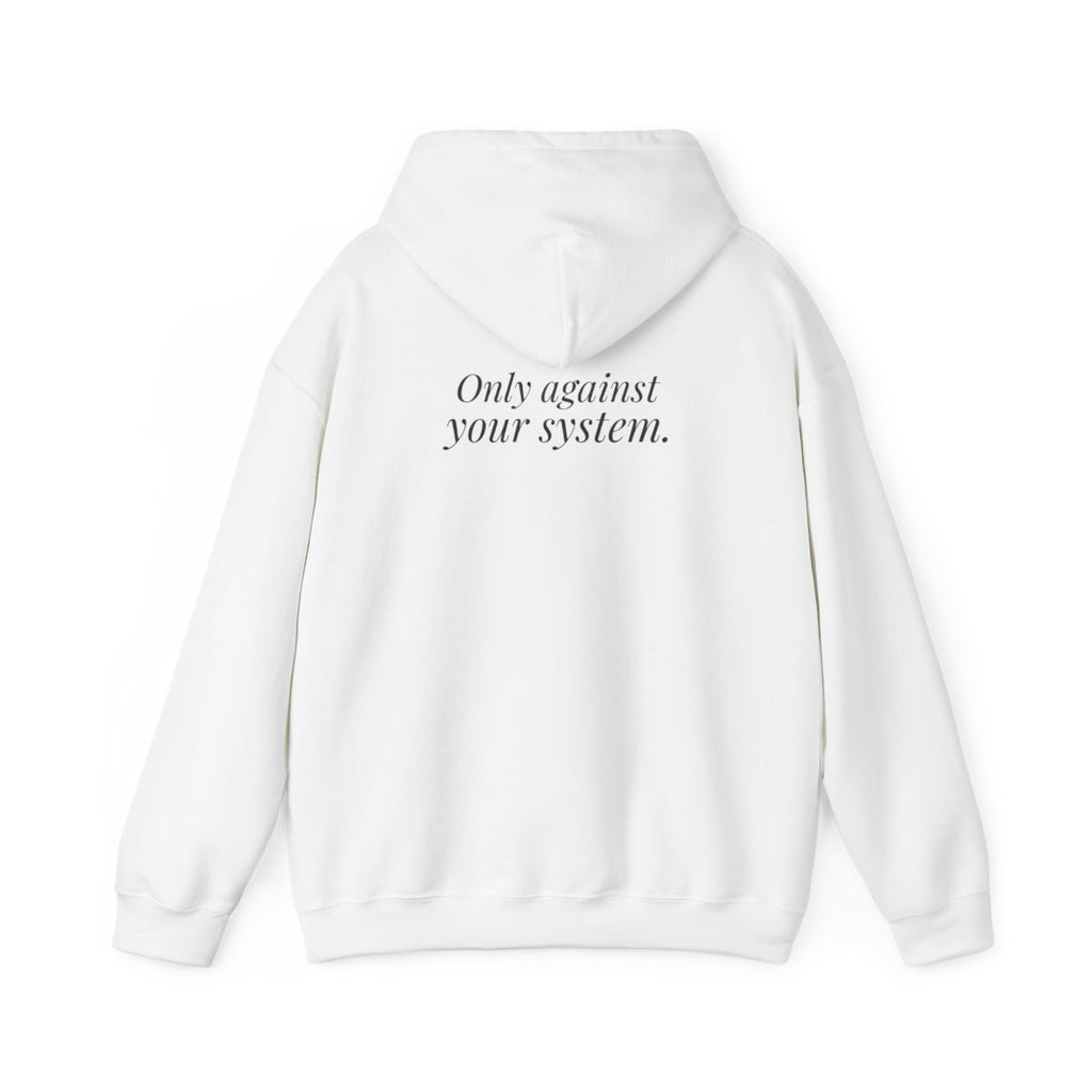 "Is the Wheel Rigged?" — Roulette Hoodie (White, back)