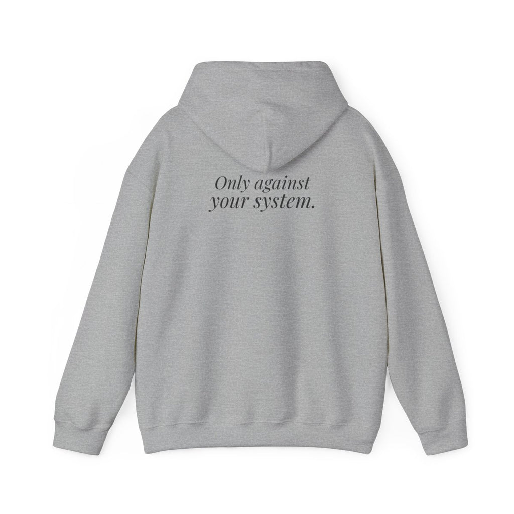 "Is the Wheel Rigged?" — Roulette Hoodie (Sport Grey, back)
