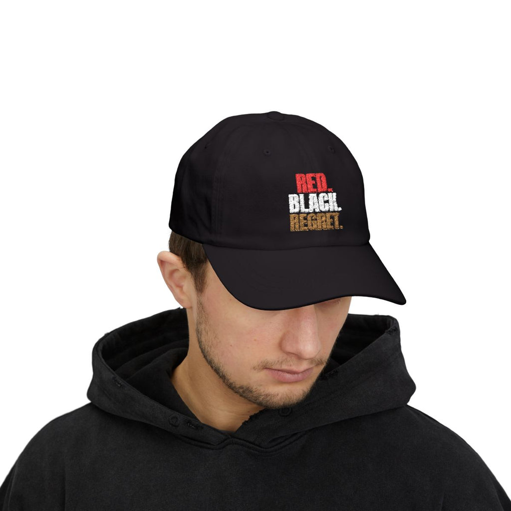 Red. Black. Regret. — Roulette Cap (Black, worn, front)