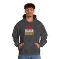 Red. Black. Regret. — Roulette Hoodie (Dark Heather, worn, front)