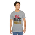 Red. Black. Regret. — Roulette Tee (Athletic Heather, worn, front)