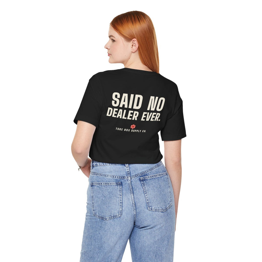 Squeeze It Slower tee worn by a person, back