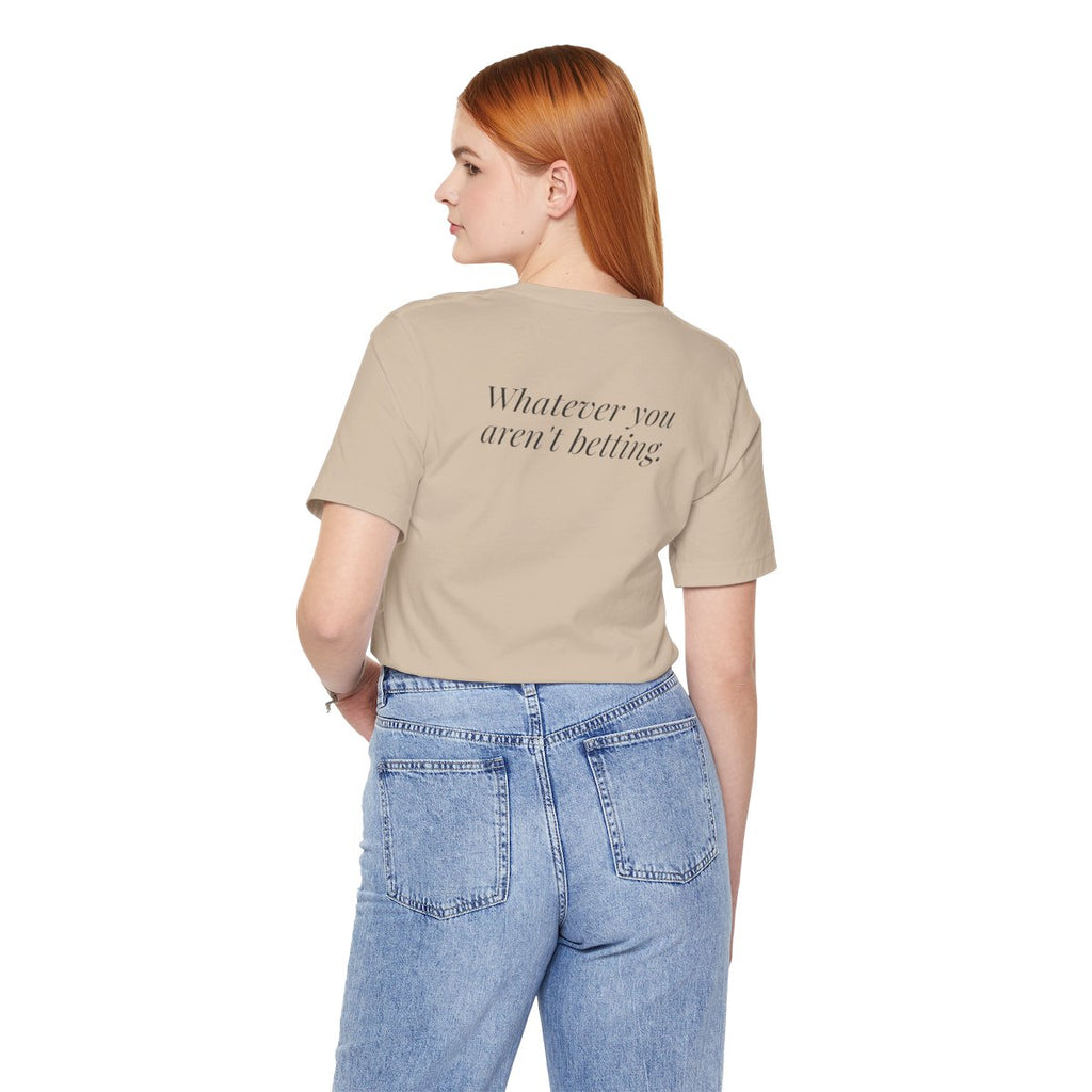 "What's Hot?" — Roulette Tee (Tan, worn, back)