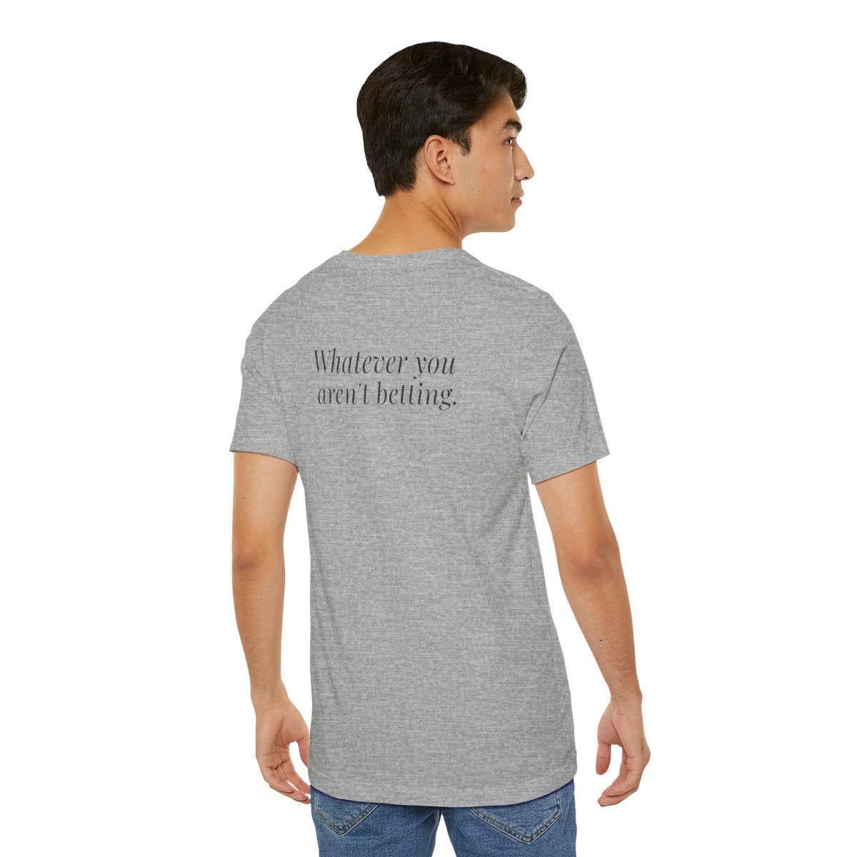 "What's Hot?" — Roulette Tee (Athletic Heather, worn, back)