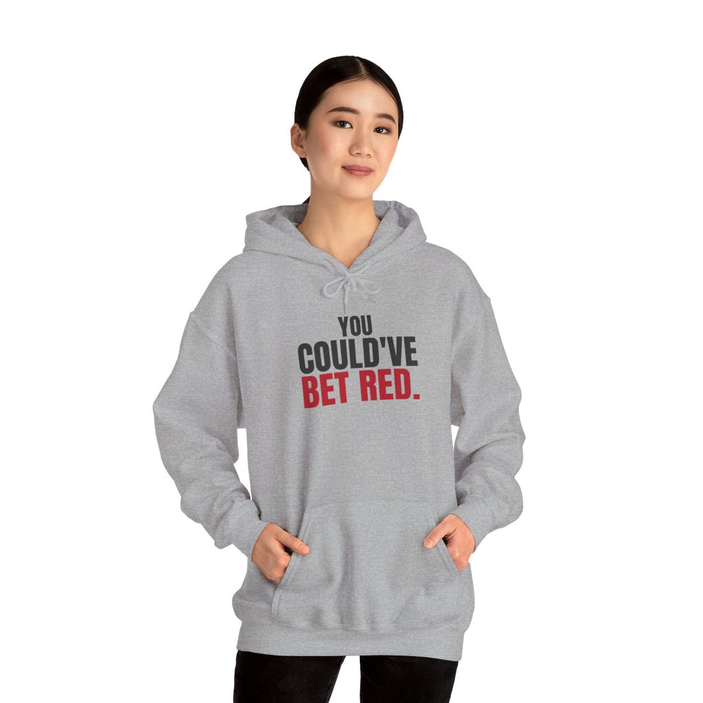 You Could've Bet Red. — Roulette Hoodie (Sport Grey, worn, front)