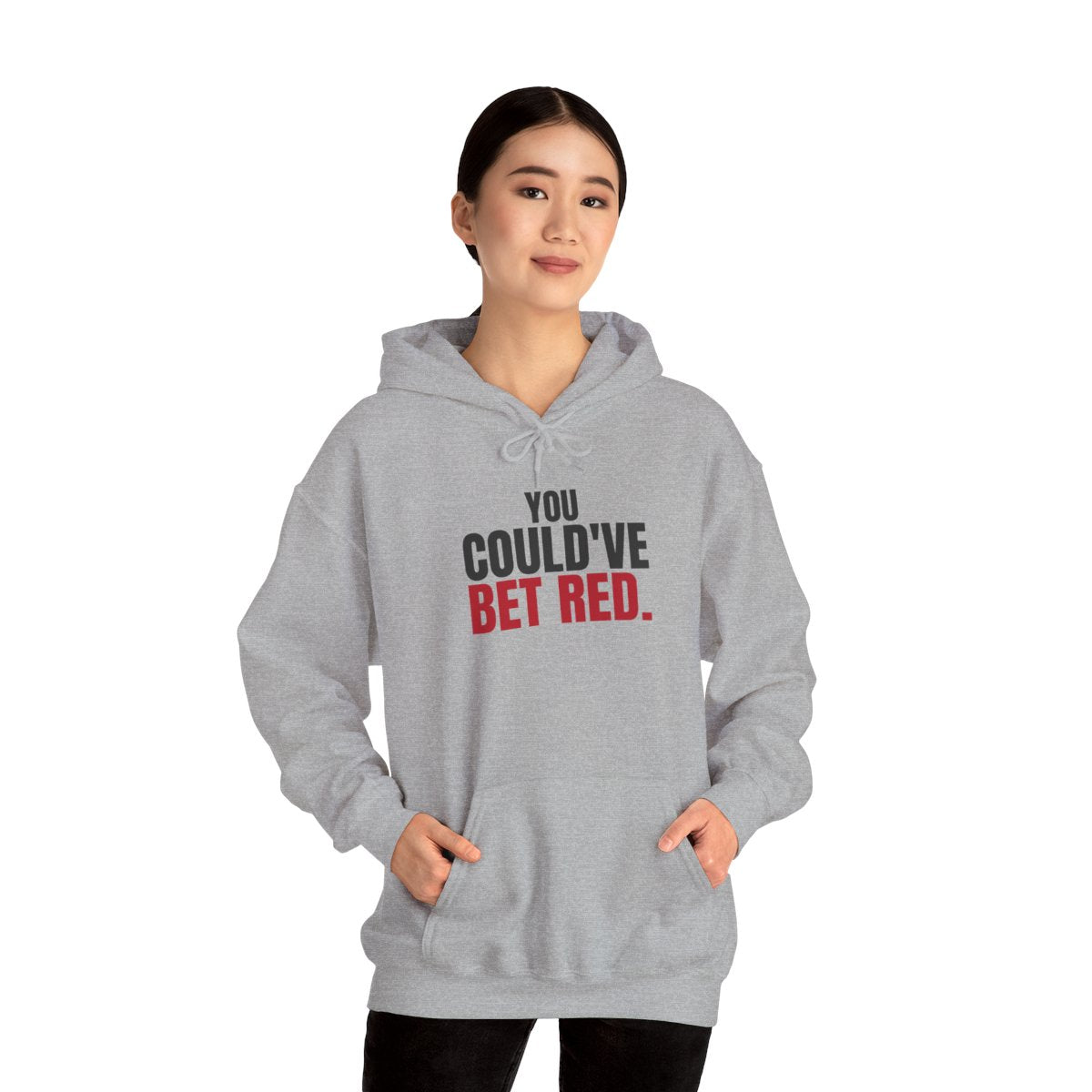 You Could've Bet Red. — Roulette Hoodie (Sport Grey, worn, front)